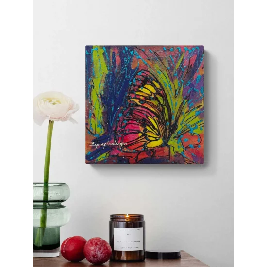 Rengarenk Konan Kelebek Yağlı Boya Tablosu