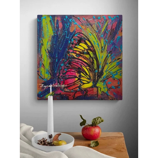 Rengarenk Konan Kelebek Yağlı Boya Tablosu