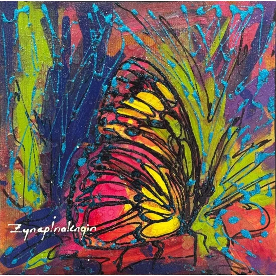 Rengarenk Konan Kelebek Yağlı Boya Tablosu