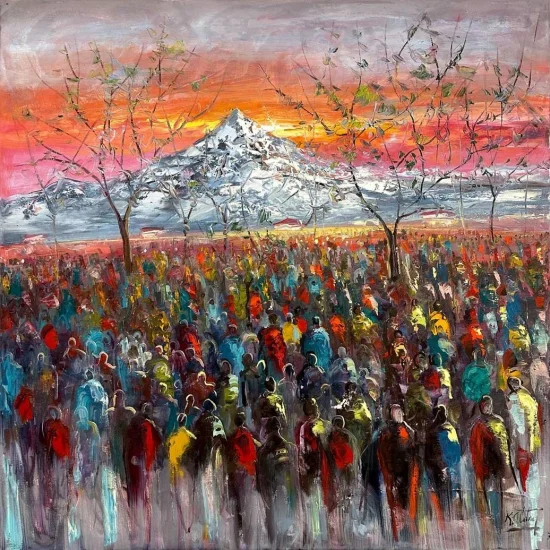 Meeting of the Colorful Crowd and the Mountain Oil Painting