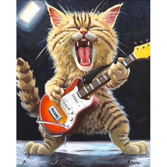 Rock Star Kedi Yağlı Boya Tablosu
