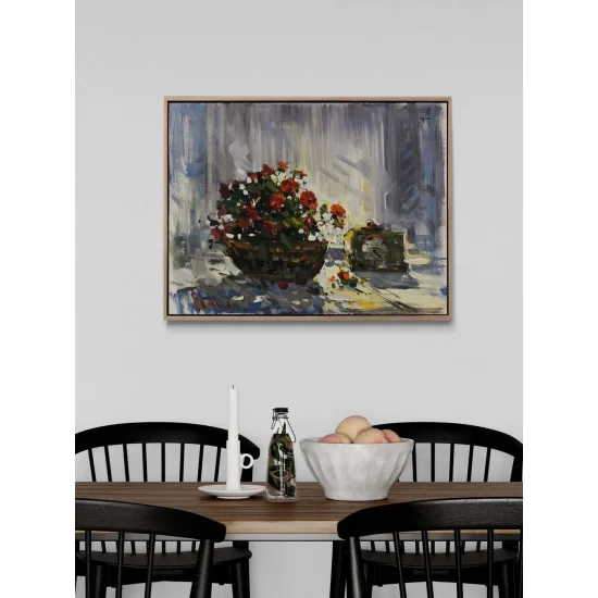 Romantik Çiçek Sepeti Yağlı Boya Tablosu