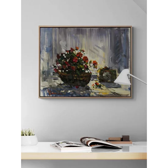 Romantik Çiçek Sepeti Yağlı Boya Tablosu