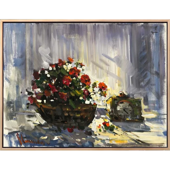 Romantik Çiçek Sepeti Yağlı Boya Tablosu