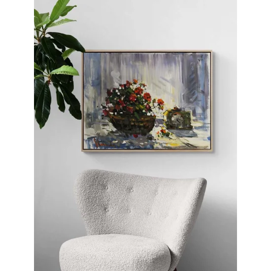 Romantik Çiçek Sepeti Yağlı Boya Tablosu