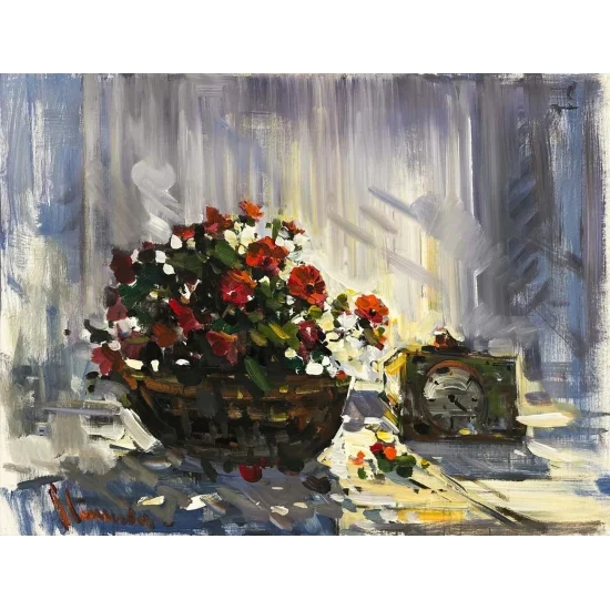 Romantic Flower Basket Oil Painting