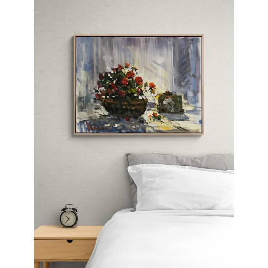 Romantik Çiçek Sepeti Yağlı Boya Tablosu