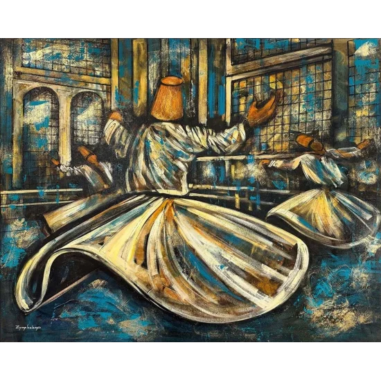 The Journey of the Soul: Whirling Dervishes Oil Painting