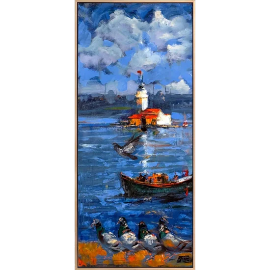 Rüya Adasında Kız Kulesi Yağlı Boya Tablosu