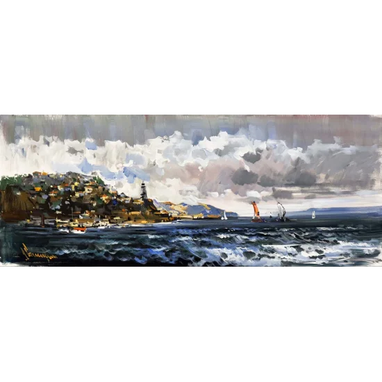 A Day in the Coastal Town Oil Painting