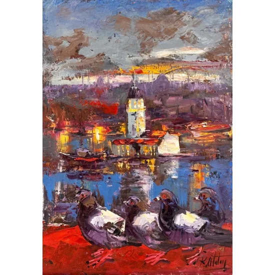 Pigeons in Salacak Oil Painting