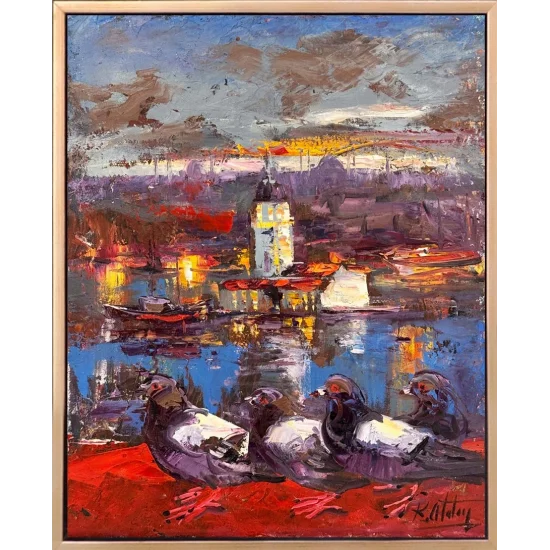 Pigeons in Salacak Oil Painting
