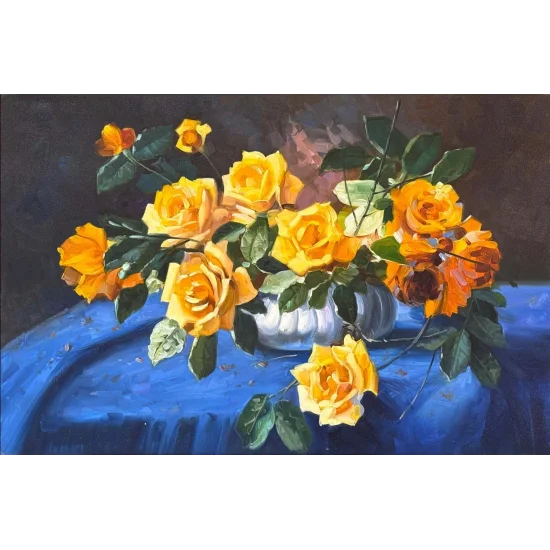 Sarı Güllerin Kokusu Yağlı Boya Tablosu