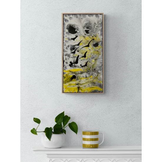 Sarı Rüyada Kuşlar Yağlı Boya Tablosu