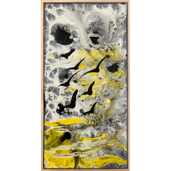 Sarı Rüyada Kuşlar Yağlı Boya Tablosu