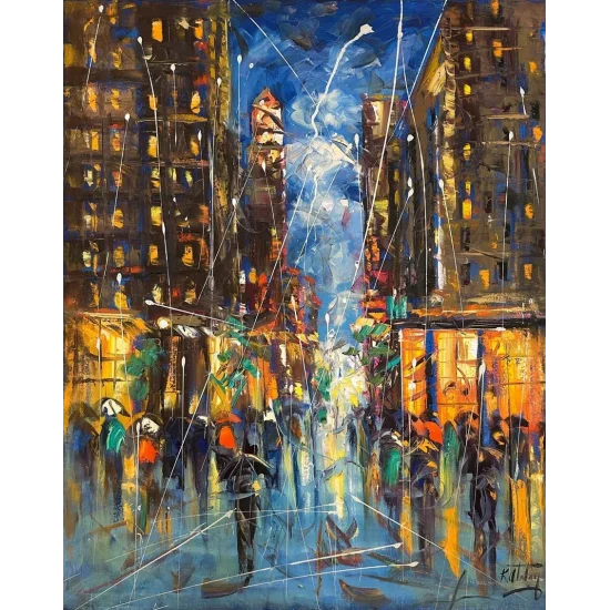 City Night Glow Oil Painting