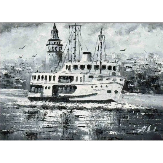 Şehir Hatlarının Yolculuğu Yağlı Boya Tablosu