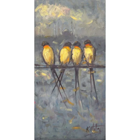 Şehir ve Kanatlar Yağlı Boya Tablosu