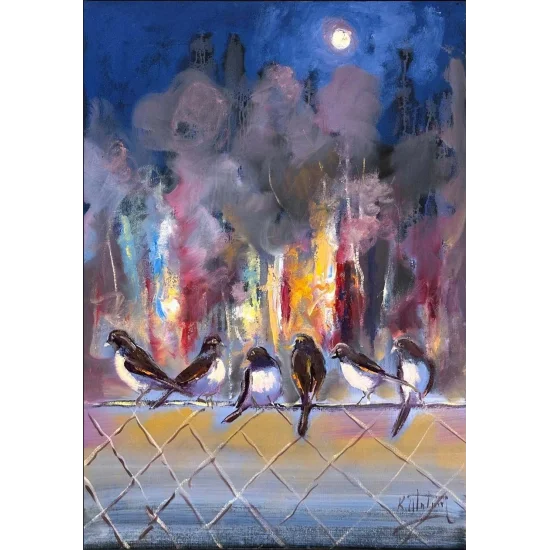 Şehirde Bekleyiş Yağlı Boya Tablosu