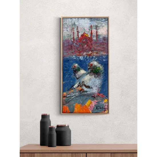 Şehrin Güvercinleri Yağlı Boya Tablosu