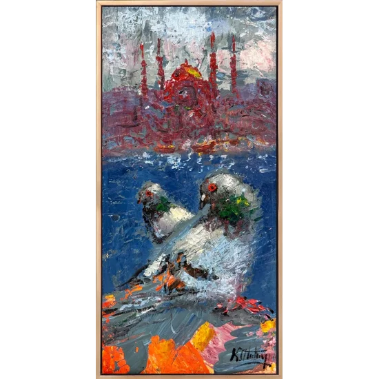 Şehrin Güvercinleri Yağlı Boya Tablosu