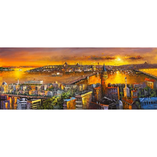 Şehrin Kalbine Akşam Yağlı Boya Tablosu