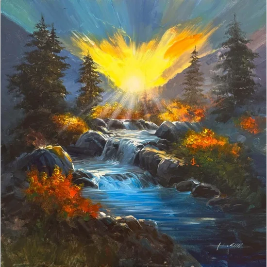 Şelalenin Şarıkısı Yağlı Boya Tablosu