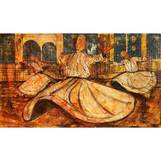 Semazenlerin İçsel Dansı Yağlı Boya Tablosu