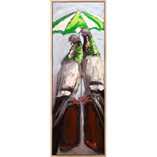 Şemsiyeli Güvercinler Yağlı Boya Tablosu