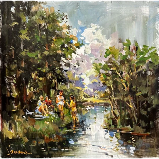 Cool Lakeside Oil Painting