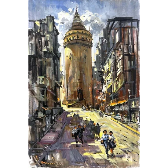 Sessiz Galata Sokakları Yağlı Boya Tablosu