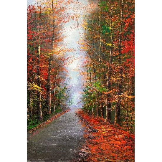 Silent Forest Road Oil Painting