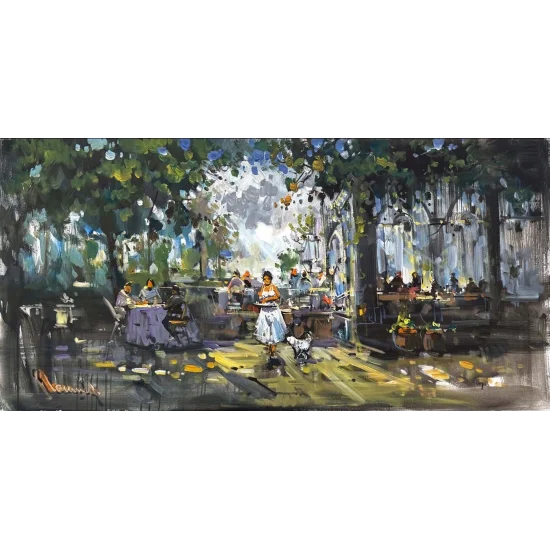 Sokak Kahvesi Yağlı Boya Tablosu