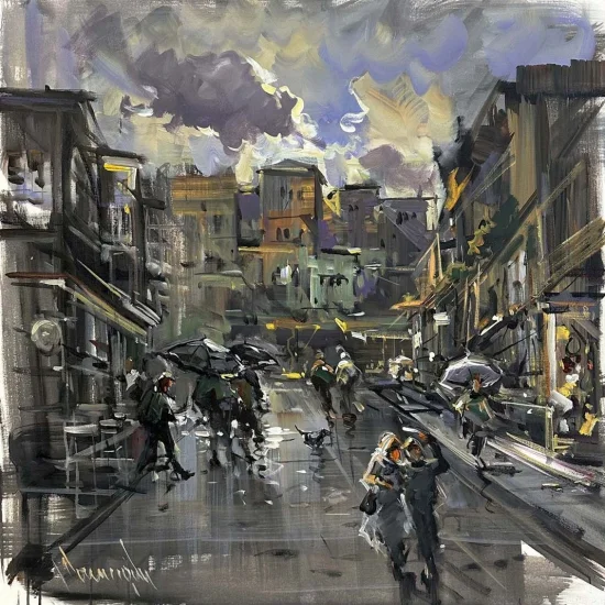Sokakta Zamanın Akışı Yağlı Boya Tablosu