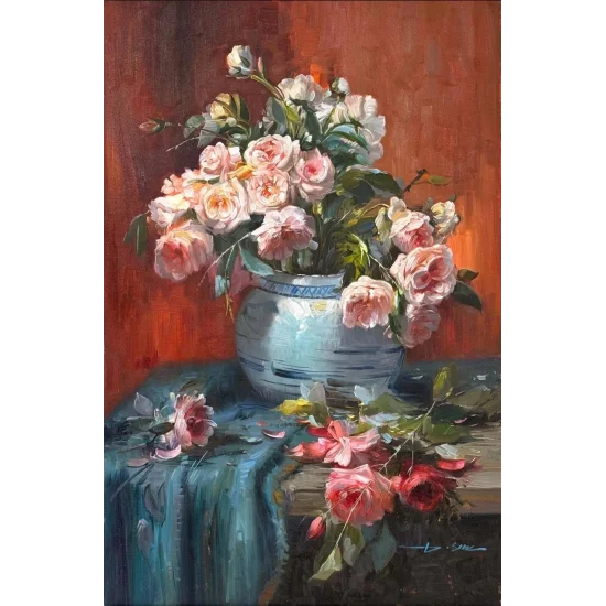 Solan Gülün Hikayesi Yağlı Boya Tablosu