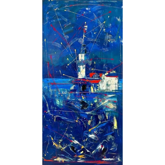 Soyut Kız Kulesi Parıltıları Yağlı Boya Tablosu