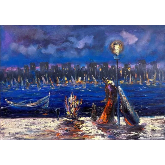 Soyut Şehir Manzaraları Yağlı Boya Tablosu