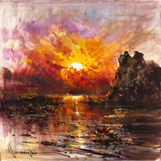 Suda Kalan Güneş Yağlı Boya Tablosu