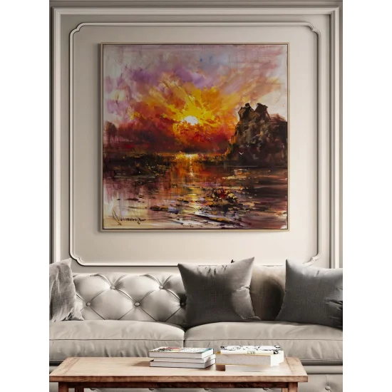 Suda Kalan Güneş Yağlı Boya Tablosu