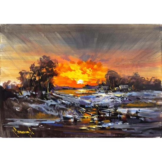 Evening Falling into the Waters Oil Painting