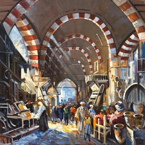 Tarihi Çarşının Yankıları Yağlı Boya Tablosu