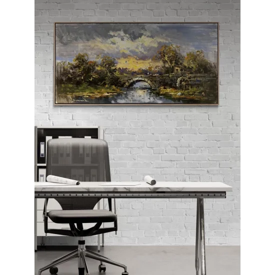 Taş Köprüde Sonbahar Yağlı Boya Tablosu