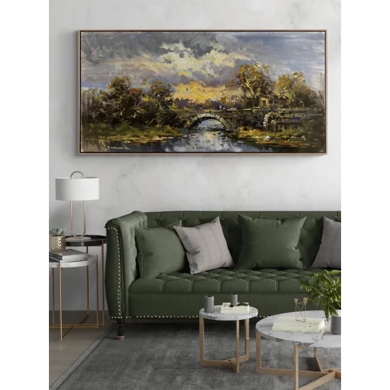 Taş Köprüde Sonbahar Yağlı Boya Tablosu