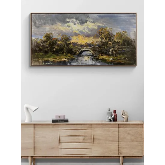 Taş Köprüde Sonbahar Yağlı Boya Tablosu