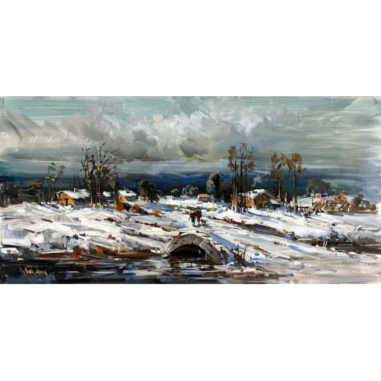 Taş Köprüden Geçerken Yağlı Boya Tablosu