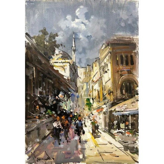 Taşlı Yollarda Gezinti Yağlı Boya Tablosu