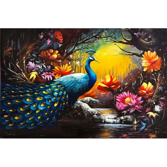 Tavus Kuşunun Gölgesinde Yağlı Boya Tablosu