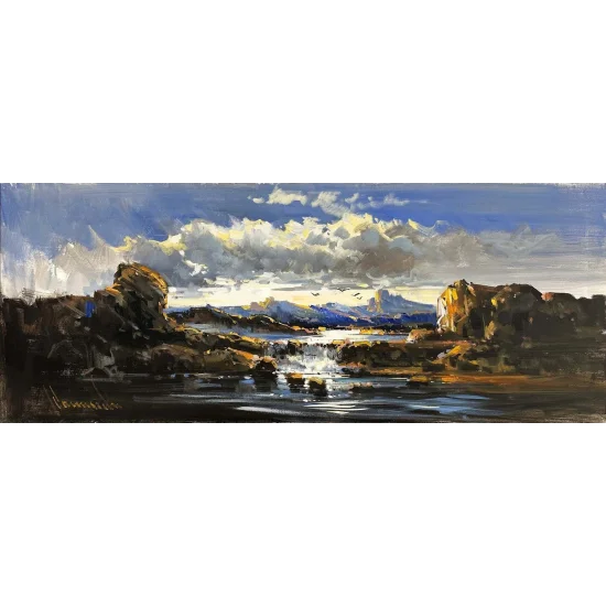 Tepelerin Ardındaki Gün Yağlı Boya Tablosu