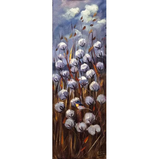 Toprağın Beyaz Çiçekleri Yağlı Boya Tablosu