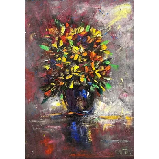 Vazoda Kasımpatılar Yağlı Boya Tablosu